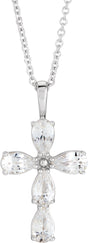 Platinum Pear Natural Diamond Cross Necklace or Pendant