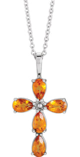 Platinum Pear Natural Citrine Cross Necklace or Pendant