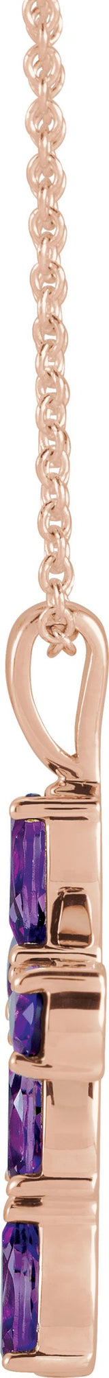 14K Gold Pear Natural Amethyst Cross Necklace or Pendant - Rose Gold - view 2