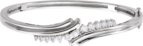 14K Gold Round Natural Diamond Accented Hinged Bangle Bracelet - White Gold