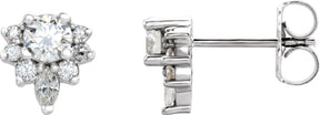 14K Gold Round Natural White Sapphire Accented Earrings - White Gold