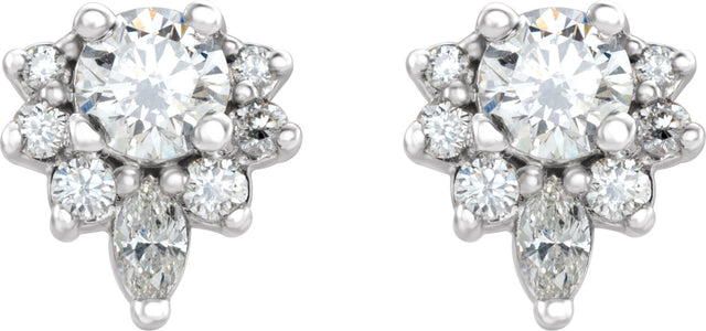 Platinum Round Natural White Sapphire Accented Earrings - view 2