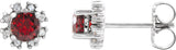 Platinum Natural Mozambique Garnet Round 4-Prong Halo-Style Earrings