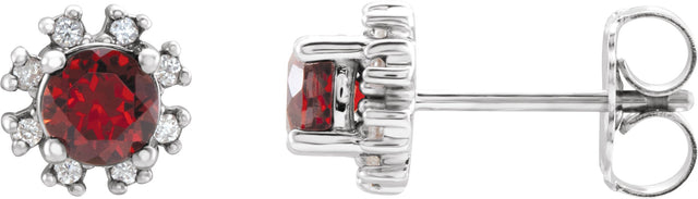 Platinum Natural Mozambique Garnet Round 4-Prong Halo-Style Earrings