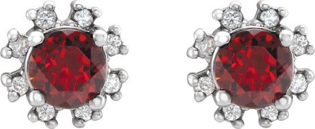 Platinum Natural Mozambique Garnet Round 4-Prong Halo-Style Earrings - view 2