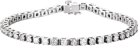 14K Gold Round Natural Diamond Line Bracelet – 3mm Stones - White Gold