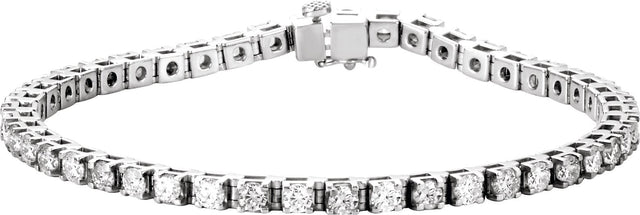 14K Gold Round Natural Diamond Line Bracelet – 3mm Stones - White Gold