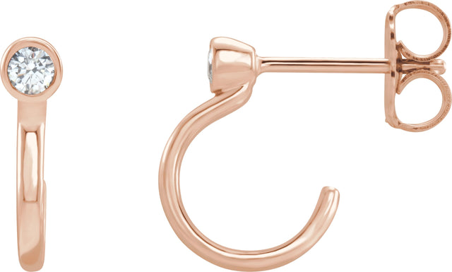 14K Gold Round Natural Diamond Bezel-Set Hoop Earrings – 2-3mm Stones - Rose Gold