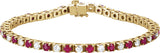 14K Gold Round Lab-Grown Ruby Line Bracelet - Yellow Gold