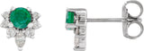 Platinum Round Lab-Grown Emerald Accented Earrings