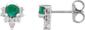 Platinum Round Lab-Grown Emerald Accented Earrings