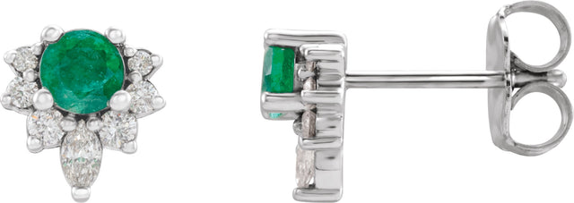 Platinum Round Lab-Grown Emerald Accented Earrings