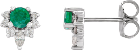 14K Gold Round Lab-Grown Emerald Accented Earrings - White Gold
