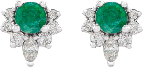 Platinum Round Natural Emerald Accented Earrings - view 2