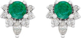 Platinum Round Lab-Grown Emerald Accented Earrings - view 2