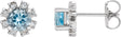 Platinum Natural Aquamarine Round 4-Prong Halo-Style Earrings