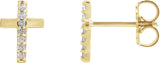 14K Gold Round Natural Diamond Accented Cross Earrings II - Yellow Gold