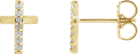 14K Gold Round Natural Diamond Accented Cross Earrings II - Yellow Gold