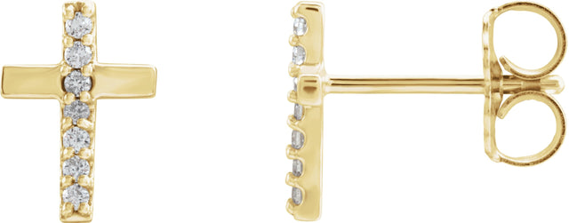 14K Gold Round Natural Diamond Accented Cross Earrings II - Yellow Gold