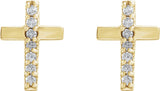 14K Gold Round Natural Diamond Accented Cross Earrings II - Yellow Gold - view 2