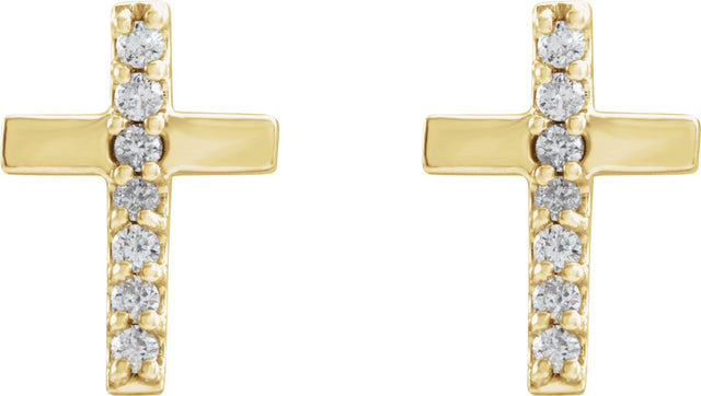 14K Gold Round Natural Diamond Accented Cross Earrings II - Yellow Gold - view 2