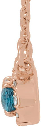 14K Gold Oval Natural Blue Zircon French-Set Halo-Style Necklace - Rose Gold - view 2