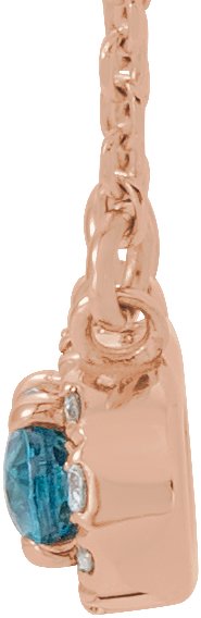 14K Gold Oval Natural Blue Zircon French-Set Halo-Style Necklace - Rose Gold - view 2