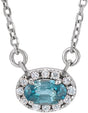 Platinum Oval Natural Blue Zircon French-Set Halo-Style Necklace