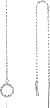 14K Gold Round Natural Diamond Geometric Threader Earrings - White Gold