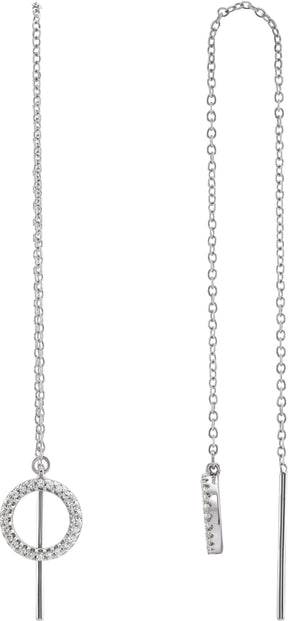 14K Gold Round Natural Diamond Geometric Threader Earrings - White Gold