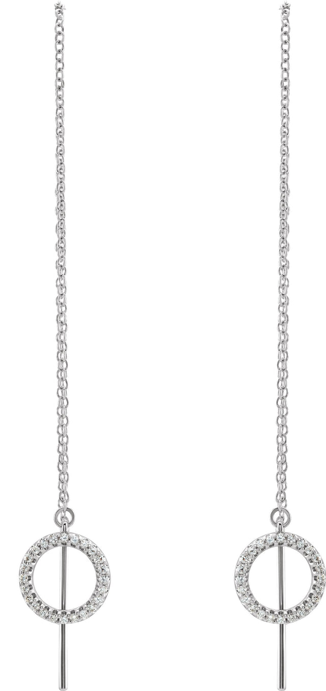 14K Gold Round Natural Diamond Geometric Threader Earrings - White Gold - view 2