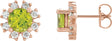 14K Gold Natural Peridot Round 4-Prong Halo-Style Earrings - Rose Gold