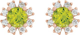 14K Gold Natural Peridot Round 4-Prong Halo-Style Earrings - Rose Gold - view 2