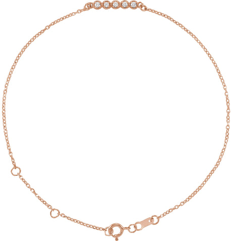 14K Gold Round Natural Diamond Accented Bar Bracelet – 12.7x2.62mm - Rose Gold