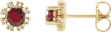 14K Gold Natural Mozambique Garnet Round 4-Prong Halo-Style Earrings - Yellow Gold