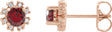 14K Gold Natural Mozambique Garnet Round 4-Prong Halo-Style Earrings - Rose Gold