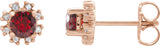 14K Gold Natural Mozambique Garnet Round 4-Prong Halo-Style Earrings - Rose Gold