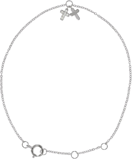 14K Gold Round Natural Diamond Adjustable Cross Bracelet - White Gold