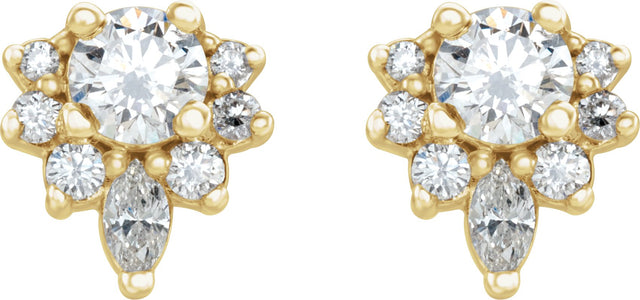 14K Gold Round Natural Diamond Accented Earrings – 3.5mm Stones - Yellow Gold - view 2