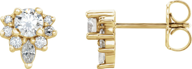 14K Gold Round Natural Diamond Accented Earrings – 3.5mm Stones - Yellow Gold