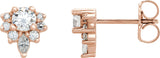 14K Gold Round Natural White Sapphire Accented Earrings - Rose Gold