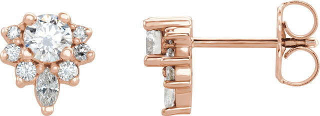 14K Gold Round Natural White Sapphire Accented Earrings - Rose Gold
