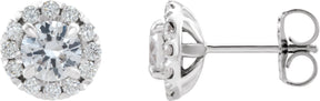 Platinum Round Natural White Sapphire French-Set Halo-Style Earrings