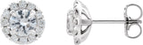 14K Gold Round Natural Diamond French-Set Halo-Style Earrings - White Gold