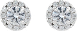 Platinum Round Natural White Sapphire French-Set Halo-Style Earrings - view 2