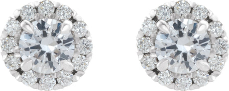 Platinum Round Natural Diamond French-Set Halo-Style Earrings - view 2