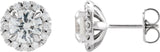 14K Gold Round Natural White Sapphire French-Set Halo-Style Earrings - White Gold