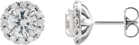 14K Gold Round Natural White Sapphire French-Set Halo-Style Earrings - White Gold