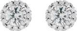 Platinum Round Natural White Sapphire French-Set Halo-Style Earrings - view 2
