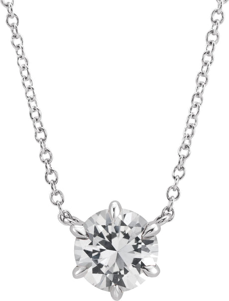 14K Gold Round Natural White Sapphire Solitaire Necklace - White Gold